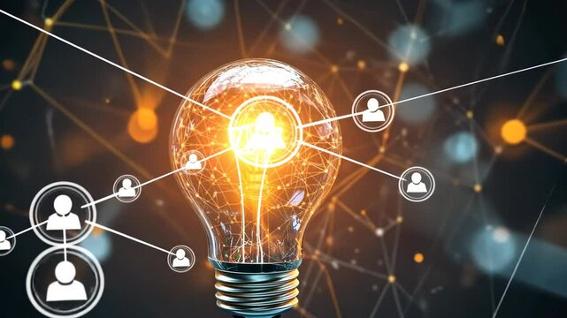 Innovation and connectivity: glowing light bulb with digital network links