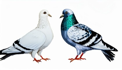 Obraz premium Two pigeons white and teal watercolor study