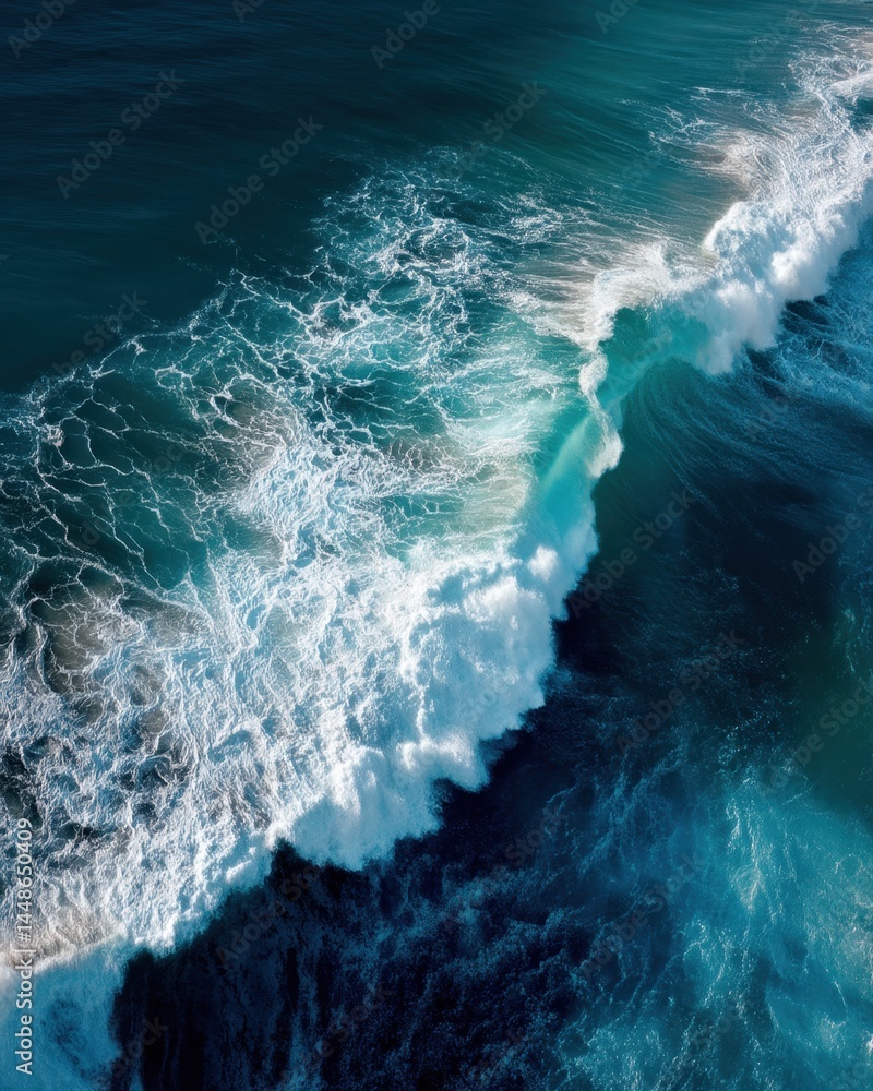 Poster aerial view of a powerful ocean wave crashing with foam and spray creating a mesmerizing abstract pa