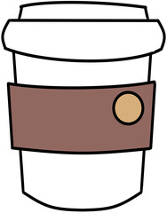 cartoon style hot drink container with paper sleeve