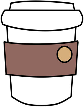 cartoon style hot drink container with paper sleeve