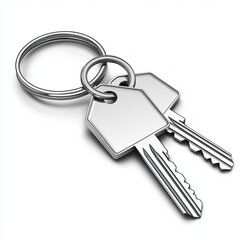 New Home Keys Shiny Metal Keyring on White.
