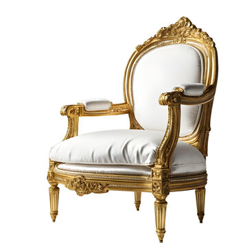 French Louis XVI style gilded chair with silk upholstery, isolated on a empty plain background