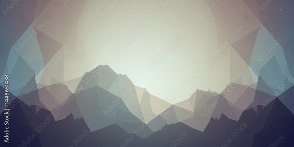 Poster abstract landscape featuring polygonal mountains with a soft color palette and hazy effect