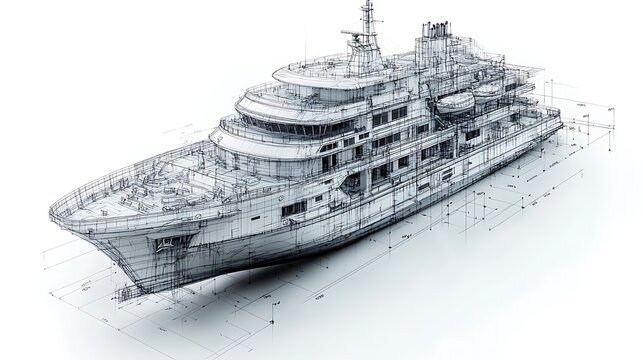 Detailed Sketch Of Luxury Yacht Design Blueprint High Resolution Photo