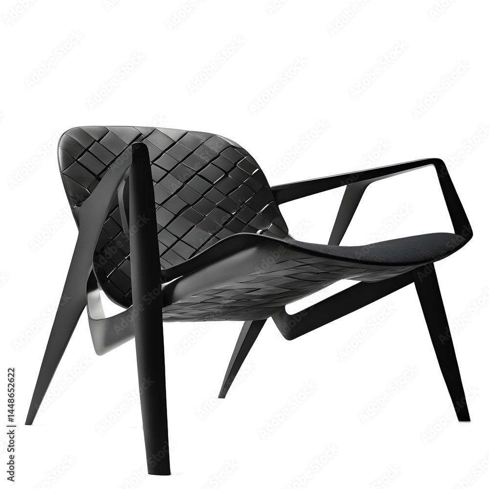 Poster modern minimalist black matte chair with geometric form, isolated on a empty plain background