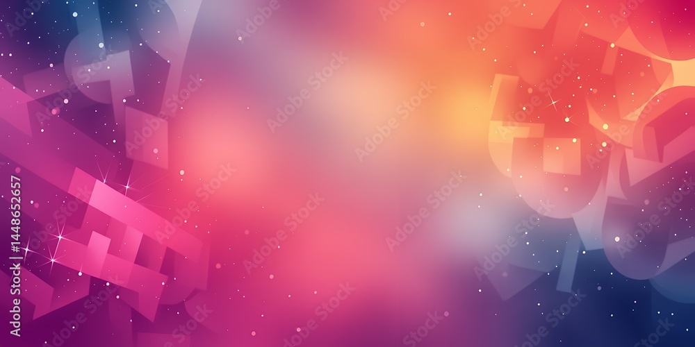 Poster abstract gradient background with geometric shapes and sparkling light particles design