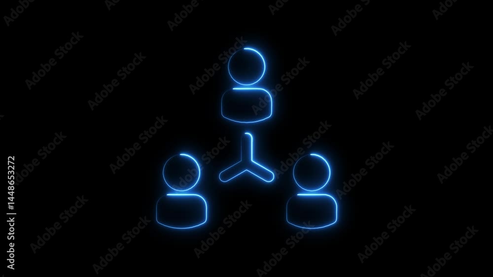 Aufkleber glowing neon animation of a team hierarchy connection on a black background