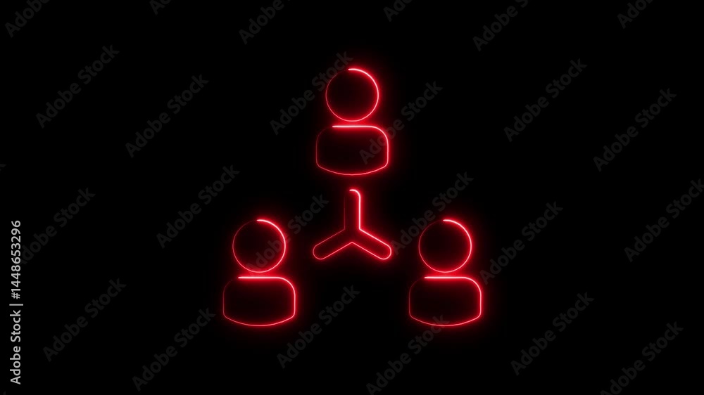 Poster glowing red neon network of people representing connection and collaboration