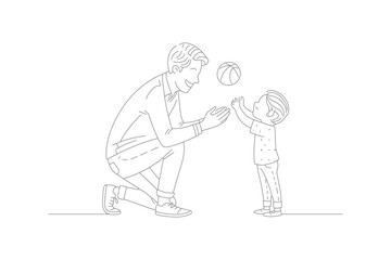  Father Playing Catch with Toddler - Simple Line Art Drawing