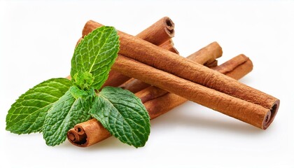 Cinnamon sticks and mint sprig