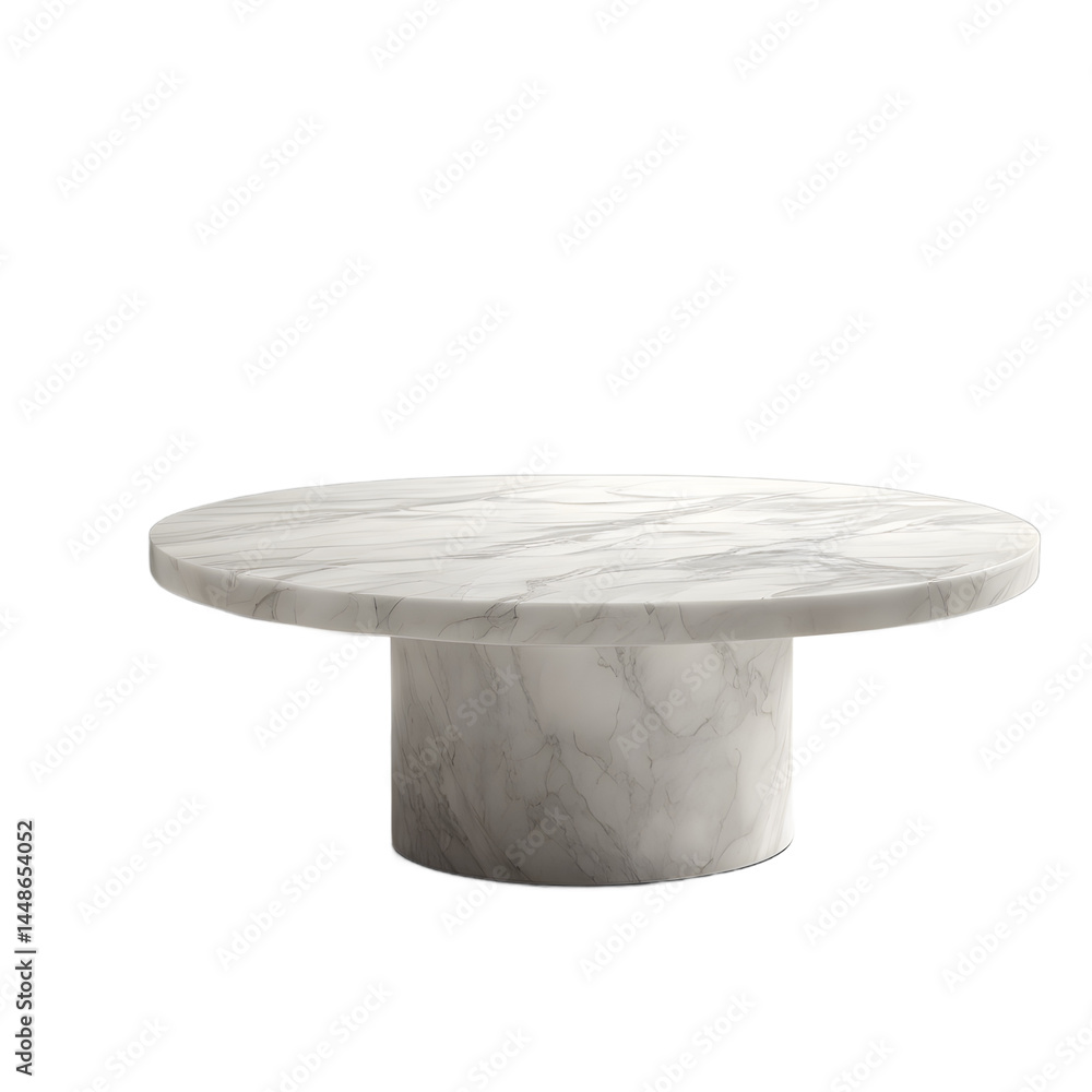 Poster ancient greek white marble low pedestal coffee table with simple lines, isolated on a empty plain ba