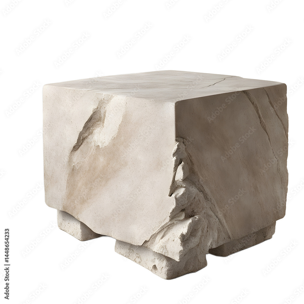 Poster Ancient Roman travertine stone block coffee table with rough finish, isolated on a empty plain background