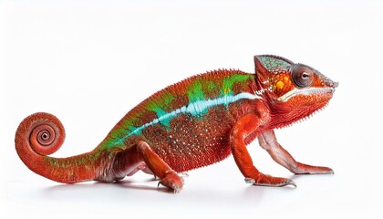 Obraz premium Red chameleon with curled tail