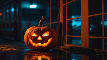 Fototapeta premium Neon jack-o’-lantern