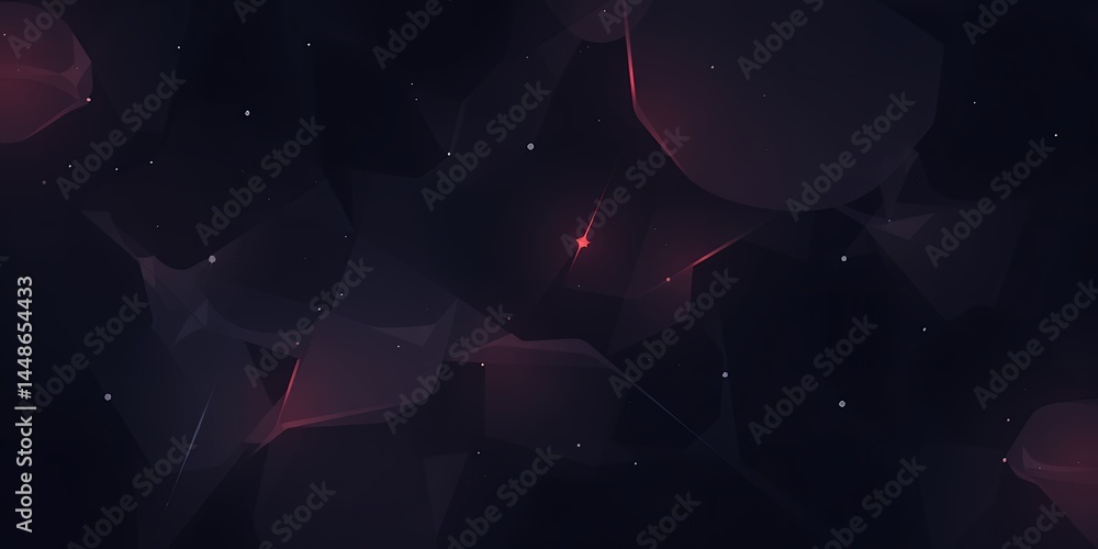 Poster a dark space scene with stars and nebula clouds and a red light in the distance view