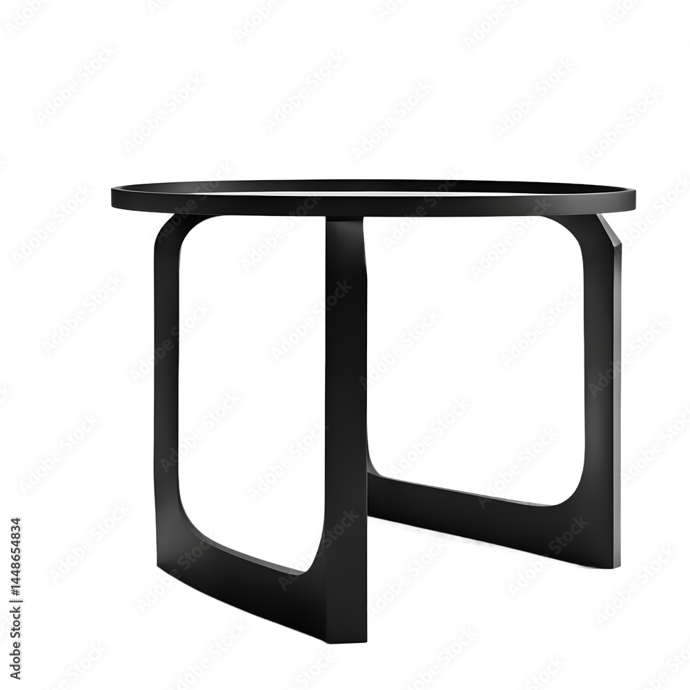 Poster Modernist matte black coffee table with staggered geometric layers, isolated on a empty plain background