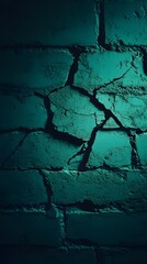 Teal Cracked Brick Wall Texture Background