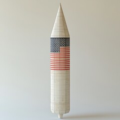 A detailed, stylized rocket with an American flag design