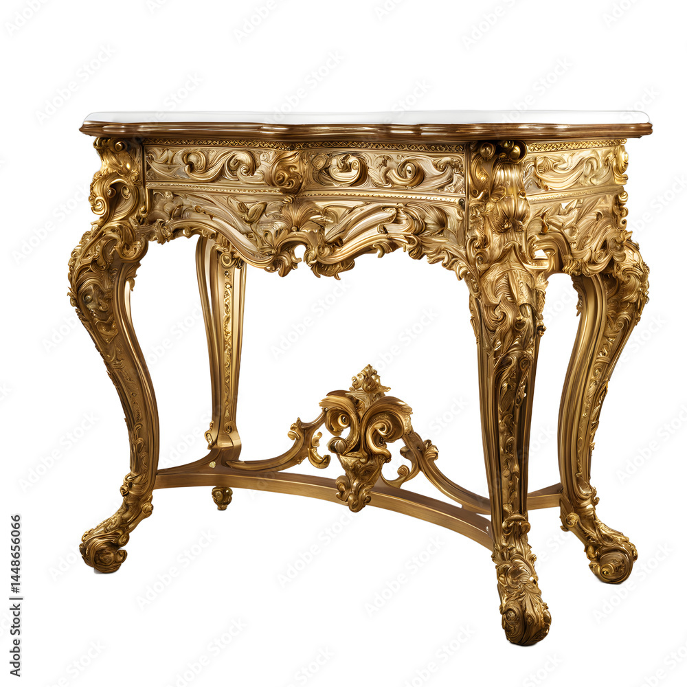 Aufkleber Baroque ornate gilded wood desk with elaborate scrollwork, isolated on a empty plain background