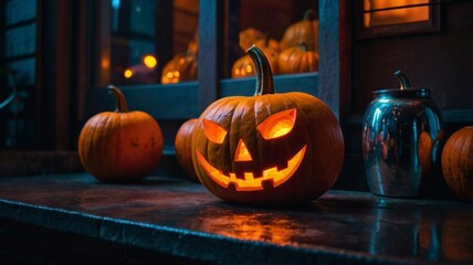 Obraz premium Neon jack-o’-lantern