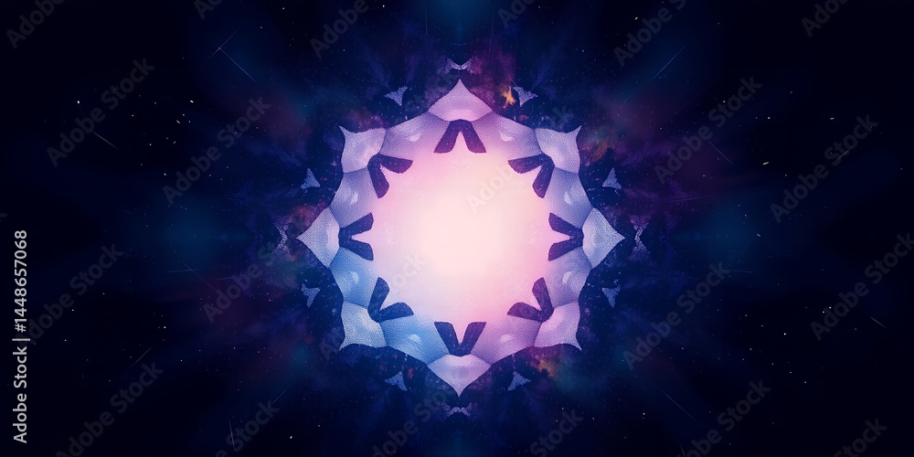 Poster abstract kaleidoscope design with a central light surrounded by geometric patterns