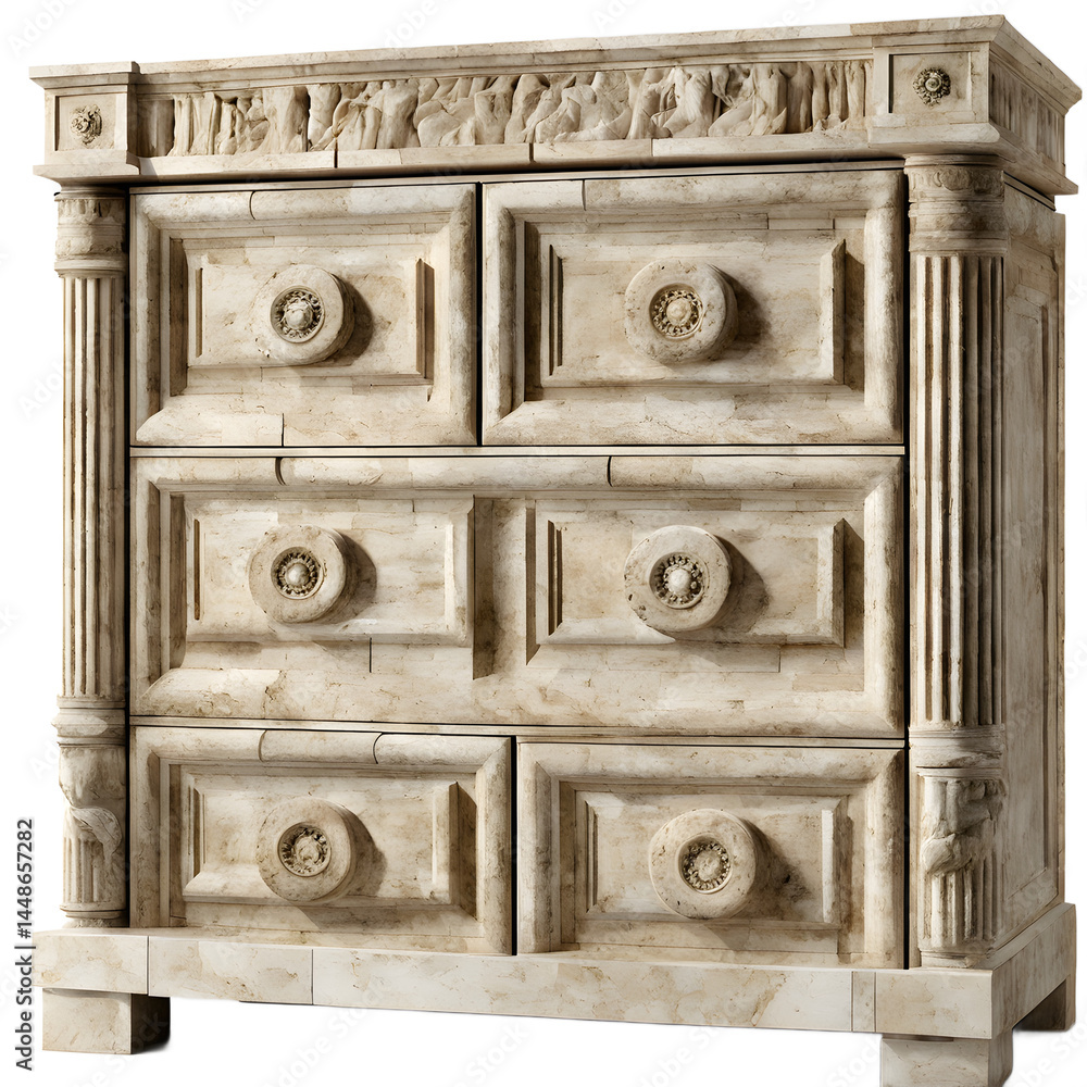 Aufkleber ancient roman travertine dresser with blocky construction, isolated on a empty plain background
