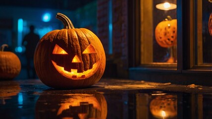Fototapeta premium Neon jack-o’-lantern