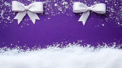 Winter Holiday Background Purple Snow White Bows