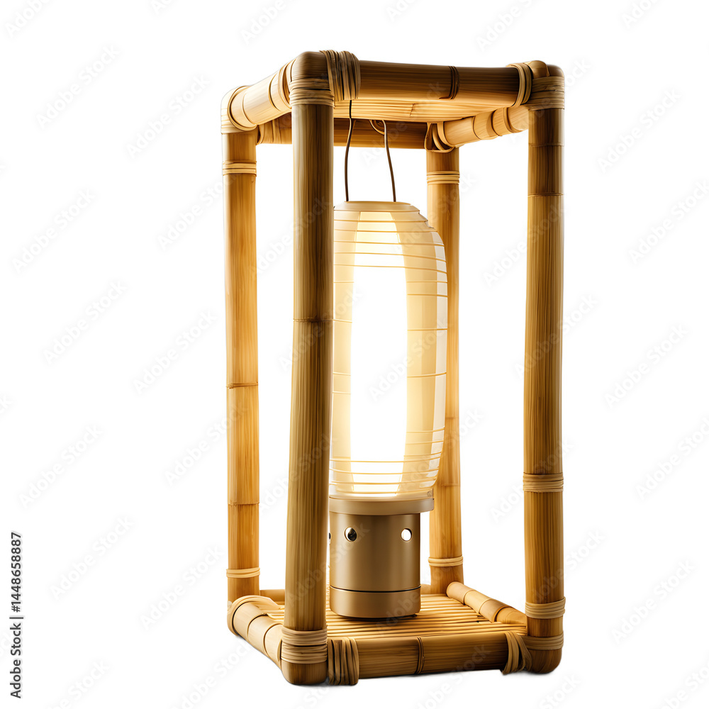Poster eco-friendly bamboo frame lantern lamp, isolated on a empty plain background