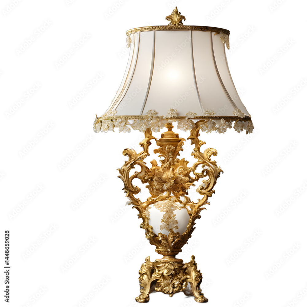 Aufkleber french rococo ornate gold table lamp with silk shade, isolated on a empty plain background