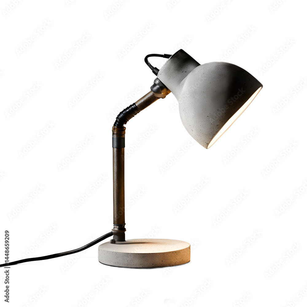 Poster Industrial concrete block desk lamp with exposed bulb, isolated on a empty plain background