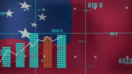 Animation of statistical data processing against waving samoa flag background - Powered by Adobe