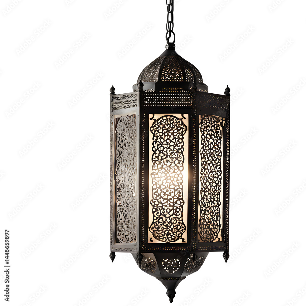 Poster Moorish style intricate metalwork hanging lamp, isolated on a empty plain background