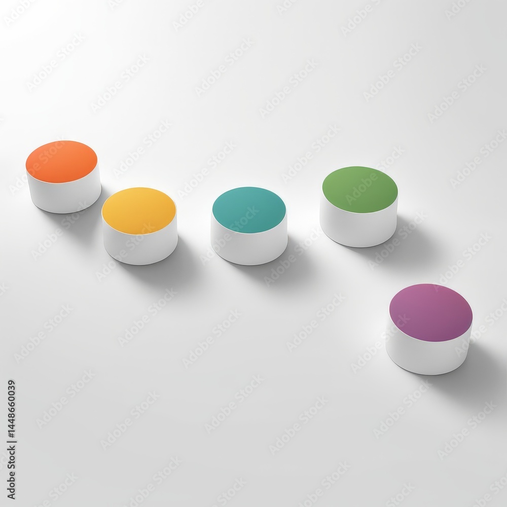 Poster 3d rendering of white and colored circle shapes on a background, abstract color digital illustration