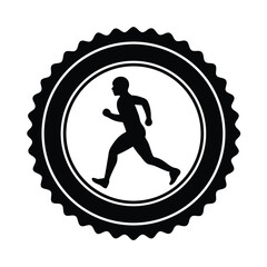 runner inside circle badge icon silhouette