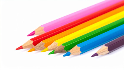 Fototapeta premium A stunning display of colorful pencils arranged to form a vibrant rainbow isolated on a white surface