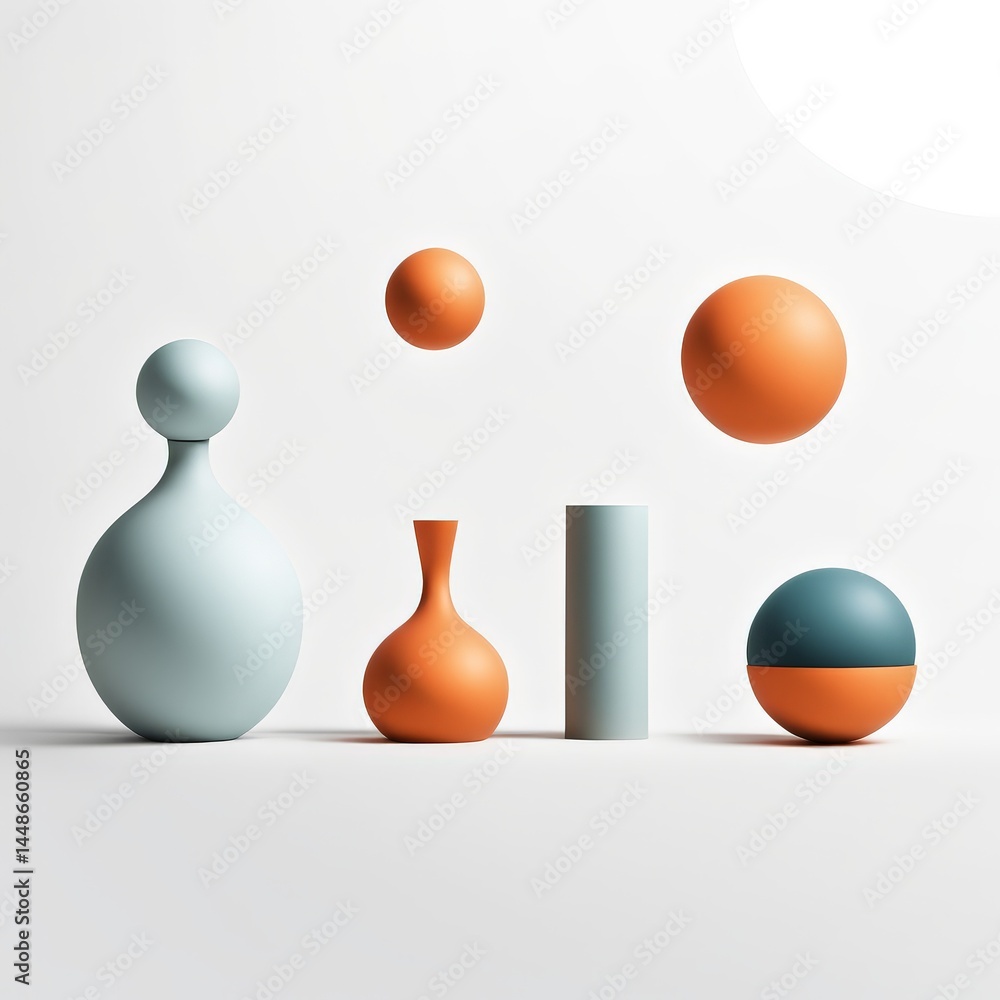 Poster 3d rendering of geometric shapes and forms.
