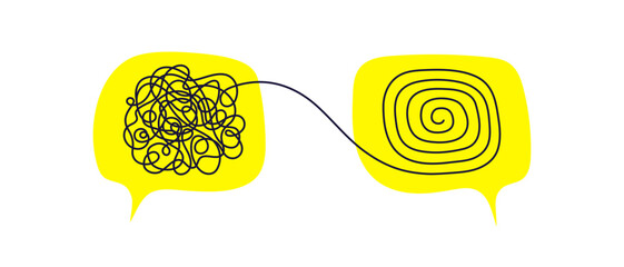 Two speech bubbles with line scribbles. Confusing