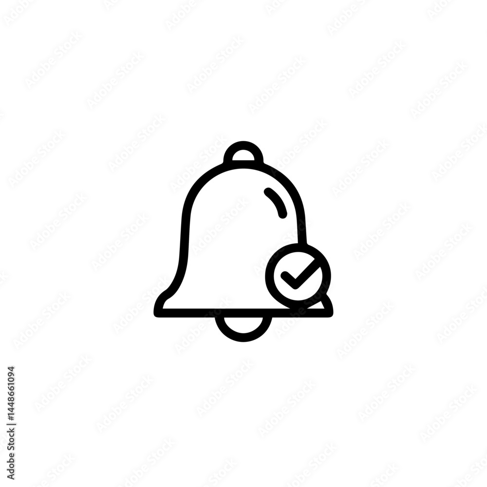 Poster notification bell icon with checkmark in minimal style