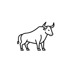 Minimalistic bull icon in line art style on white background  