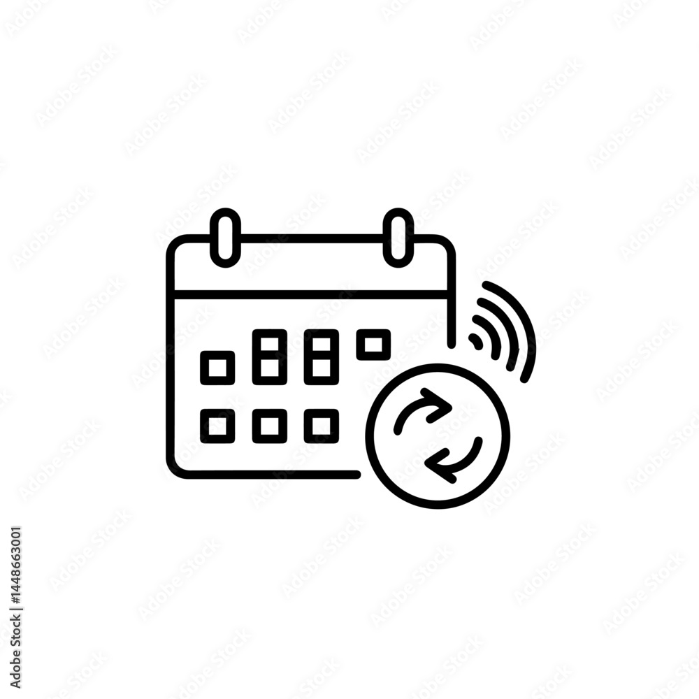 Poster calendar and alarm icon representation in minimalist style
