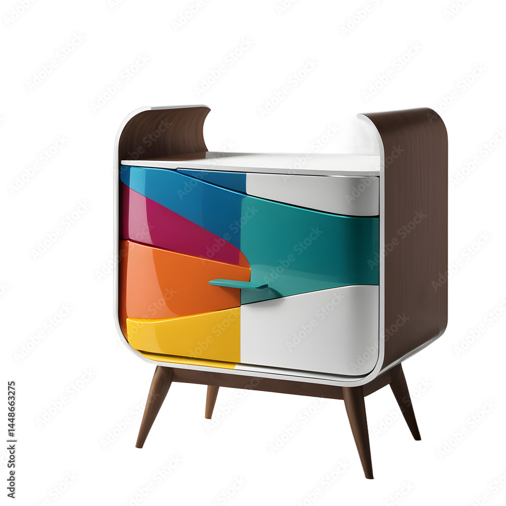 Poster Postmodern abstract shaped colorful nightstand, isolated on a empty plain background