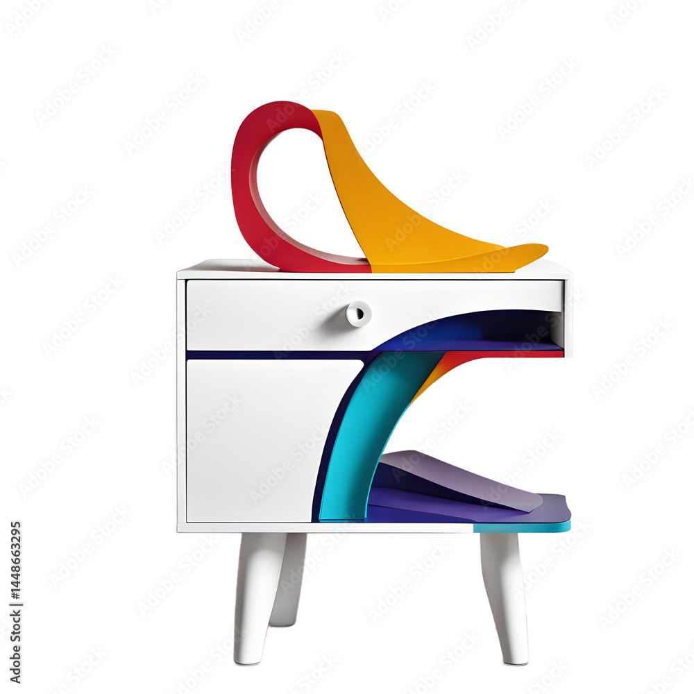 Poster Postmodern abstract shaped colorful nightstand, isolated on a empty plain background