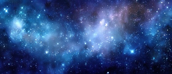 Fototapeta premium Ethereal cosmic expanse with vibrant blue hues and twinkling stars creating a mesmerizing celestial panorama of deep space and infinite galaxy exploration