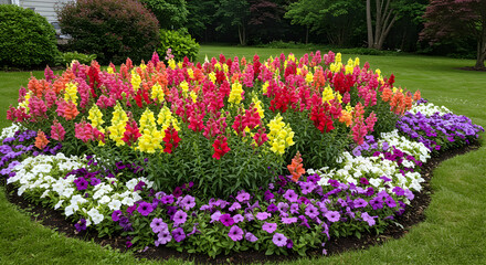Abundant Blooming Snapdragons And Petunias In A Home Garden Display
