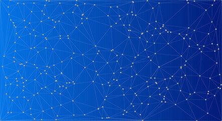 Blue Gradient Network Grid with Golden Nodes, A dynamic abstract network grid design featuring golden nodes connected by intricate lines over a smooth blue gradient background.