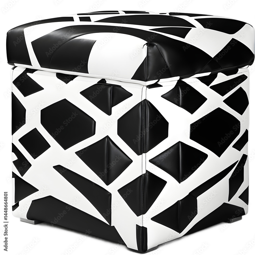 Aufkleber modernist black and chrome ottoman with sleek geometric design, isolated on a empty plain background