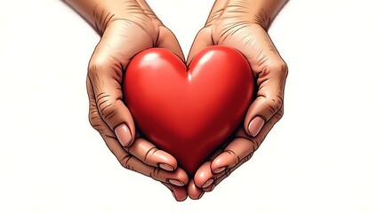 Obraz premium Close-up of hands gently holding a large red heart