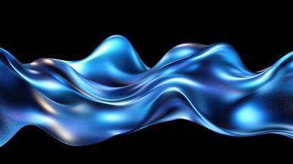 Fluid, iridescent blue waves undulate against a black background.